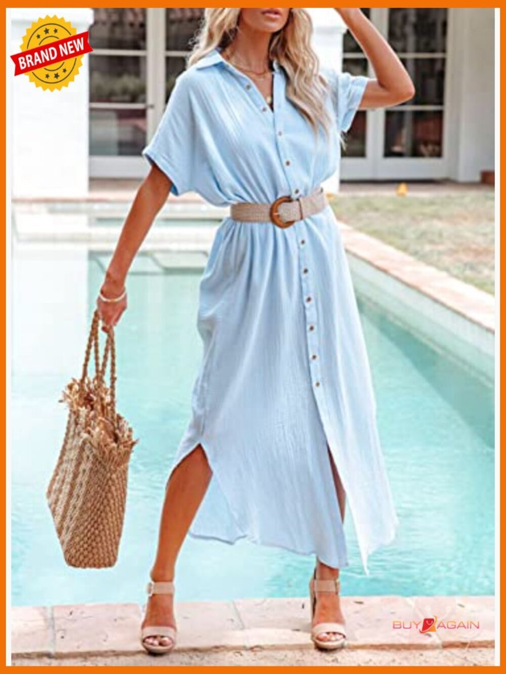 Casual Short Sleeve Side Split Button Down Long Kimono Cardigan Swimsuit Cover - Picture 5 of 7